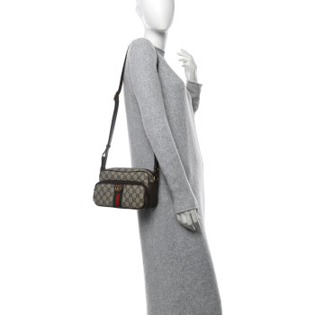 GUCCI GG Supreme Monogram Calfskin Web Small Ophidia Messenger Bag Beige Ebony New Acero