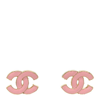 CHANEL Metal Enamel CC Earrings Pink Gold