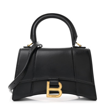 BALENCIAGA Shiny Box Calfskin Hourglass Top Handle Bag XS Black