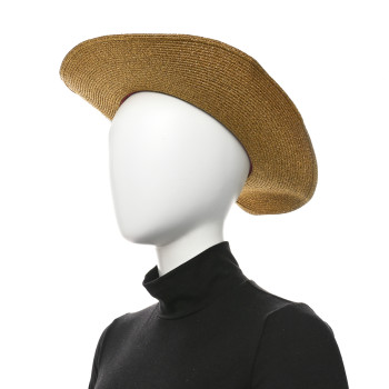 GUCCI Glittered Straw Grosgrain Wide Brim Hat Gold Black