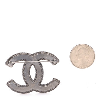 CHANEL Tweed CC Brooch Silver Multicolor