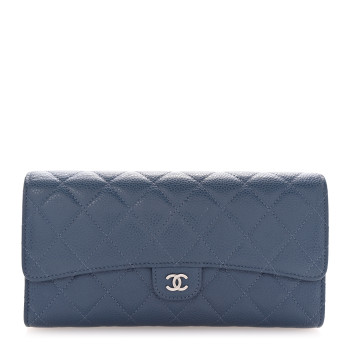 CHANEL Caviar Quilted Travel Wallet Blue