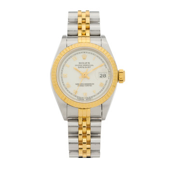ROLEX Stainless Steel 18K Yellow Gold 26mm Oyster Perpetual Datejust Watch White Roman 69173
