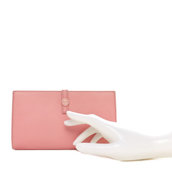 CHANEL Grained Calfskin CC Button Long Wallet Pink