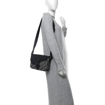 CHRISTIAN DIOR Oblique Jacquard Grained Calfskin Small Saddle Messenger Bag Beige Black
