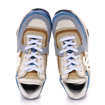 CHANEL Braided Raffia Womens CC Sneakers 40 Blue Beige