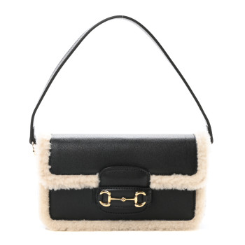 GUCCI Sakai Be Green Calfskin Shearling Mini Horsebit 1955 Shoulder Bag Black