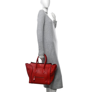 CELINE Drummed Calfskin Mini Luggage Coquelicot