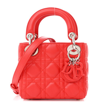 CHRISTIAN DIOR Lambskin Cannage Micro Lady Dior Red