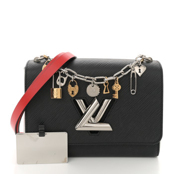 LOUIS VUITTON Epi Love Lock Charm Twist Shoulder Bag MM Black White