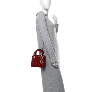 CHRISTIAN DIOR Patent Cannage Mini Lady Dior Red