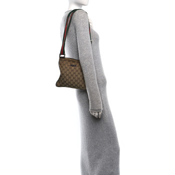 GUCCI Monogram Web Small Flat Messenger Bag Brown