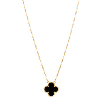 VAN CLEEF & ARPELS 18K Yellow Gold Black Onyx Vintage Alhambra Pendant Necklace