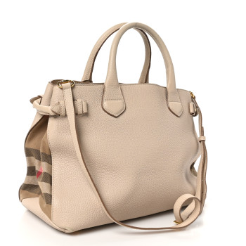 BURBERRY Derby Calfskin House Check Medium Banner Tote Beige