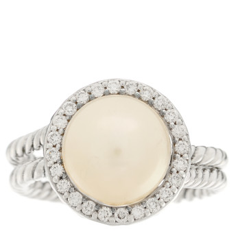 DAVID YURMAN Sterling Silver Diamond Cultured Pearl Cable Ring 50 5.5