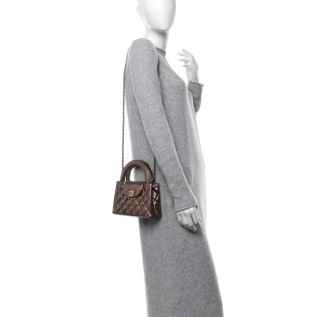 CHANEL Metallic Aged Calfskin Quilted Nano Kelly Shopper Light Brown