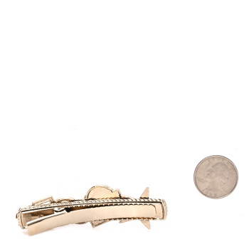 CHANEL Metal Crystal CC Rue Cambon Hair Clip Gold Pearly White
