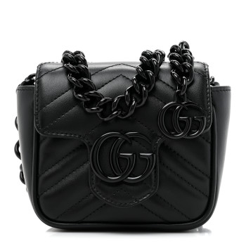 GUCCI Calfskin Matelasse Monochrome GG Marmont Chain Belt Bag Black