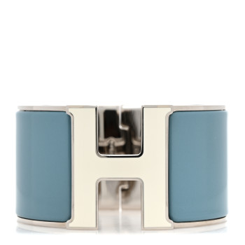 HERMES Enamel Extra Wide Clic Clac H Bracelet GM Lagon White