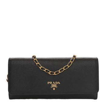 PRADA Saffiano Metal Oro Chain Wallet Black