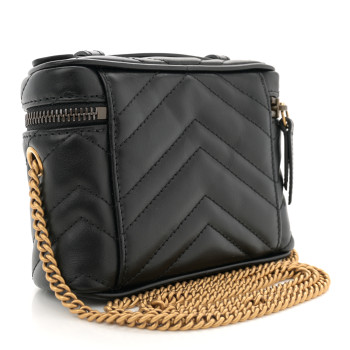 GUCCI Calfskin Matelasse Small GG Marmont Vanity Cosmetic Case Black
