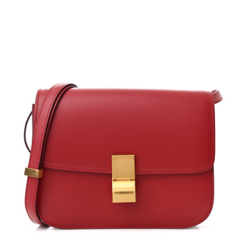 CELINE Smooth Calfskin Medium Classic Box Flap Bag Red