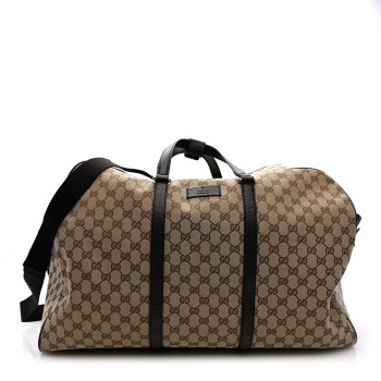 GUCCI Monogram Dollar Calfskin Large Boston Duffle Bag Beige Ebony Testa di Moro Marrone Scuro