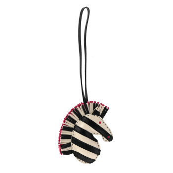 HERMES Milo Lambskin Geegee Savannah Bag Charm Craie Black Rose Mexico