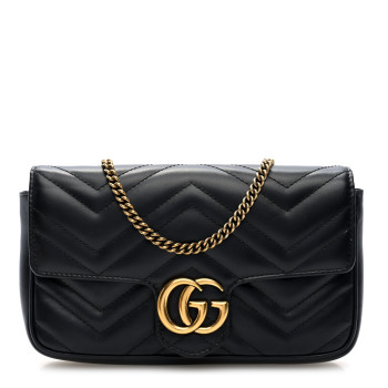 GUCCI Calfskin Matelasse Mini GG Marmont Shoulder Bag With Case Black White