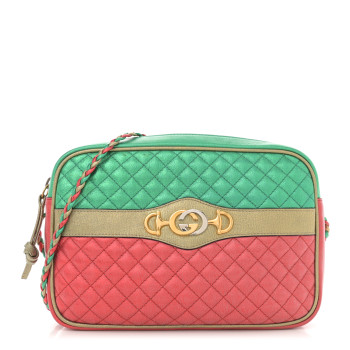 GUCCI Laminated Nappa Trapuntata Small Zumi Shoulder Bag Rosso Jasmine Green