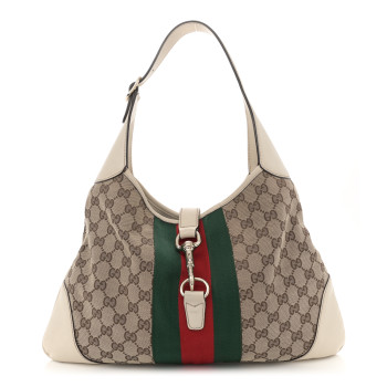 GUCCI Monogram Web Jackie O Bouvier Hobo White