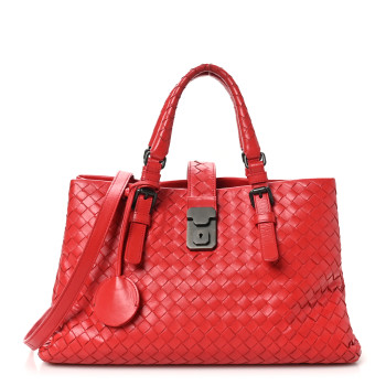 BOTTEGA VENETA Nappa Intrecciato Small Roma Tote Red