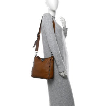 VALENTINO GARAVANI Pebbled Calfskin Small Rockstud Flip-Lock Messenger Bag Light Cuir