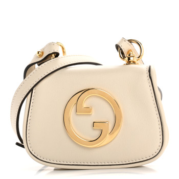 GUCCI Roxy Calfskin Blondie Card Case Wallet with Strap Mystic White