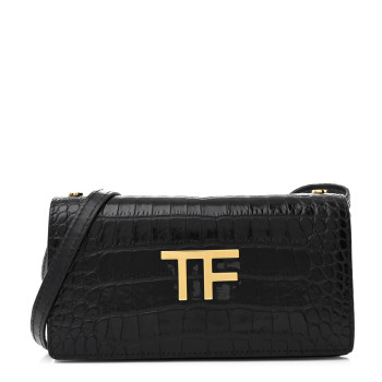 TOM FORD Crocodile Embossed Calfskin TF Mini Bag Black