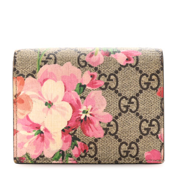 GUCCI GG Supreme Monogram Blooms Card Case Wallet Beige Multicolor Dry Rose