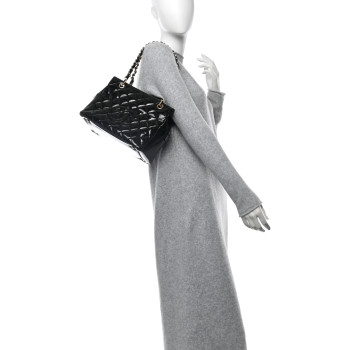 CHANEL Patent Quilted Petit Timeless Tote PTT Black