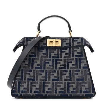 FENDI Chenille Vitello Seta FF Small Peekaboo I SEE U Satchel Grigio Blue Notte