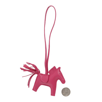 HERMES Milo Lambskin Grigri Rodeo Horse Bag Charm PM Rose Mexico