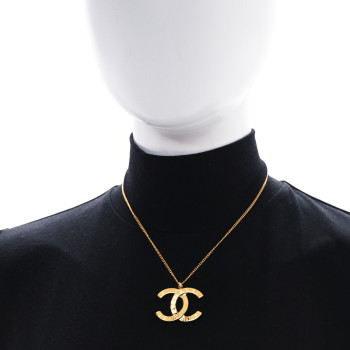 CHANEL Metal CC Paris Button Necklace Gold