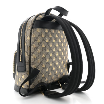 GUCCI GG Supreme Monogram Bees Print Small Day Backpack Beige Oro Black