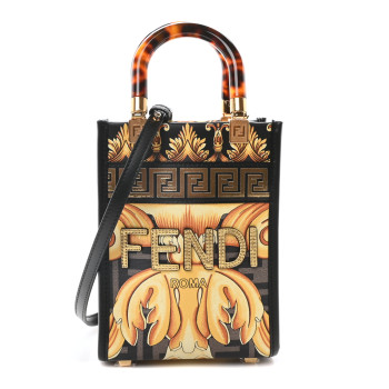 FENDI X VERSACE Vitello King Catalan Mirror Plexiglass Fendace FF Baroque Logo Mini Fendi Sunshine Shopper Tote Black Gold