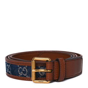 GUCCI New Denim GG Monogram Dollar Calfskin Belt 115 46 Blue Tea Cuir Epilog