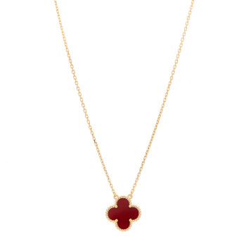 VAN CLEEF & ARPELS 18K Yellow Gold Carnelian Vintage Alhambra Pendant Necklace