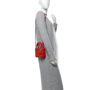 CHRISTIAN DIOR Lambskin Cannage Micro Lady Dior Red