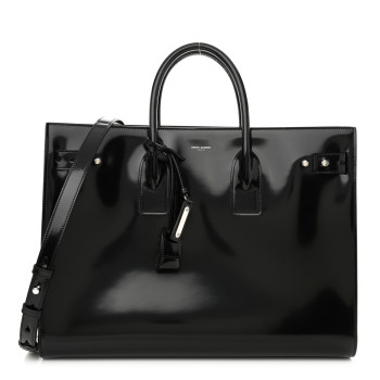 SAINT LAURENT Patent Calfskin Large Thin Sac De Jour Black