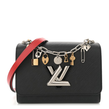 LOUIS VUITTON Epi Love Lock Charm Twist Shoulder Bag MM Black White