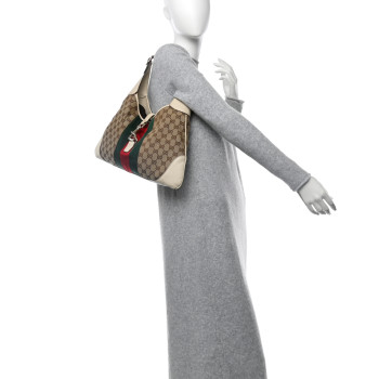 GUCCI Monogram Web Jackie O Bouvier Hobo White