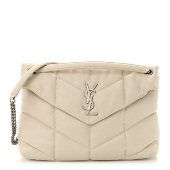 SAINT LAURENT Lambskin Quilted Medium Loulou Puffer Monogram Chain Satchel Crema Soft