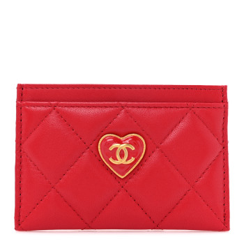 CHANEL Lambskin Plexiglass Quilted Coco Love Card Holder Red